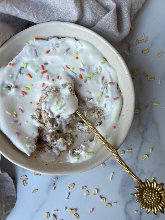 Birthday Cake Baked Protein Oats