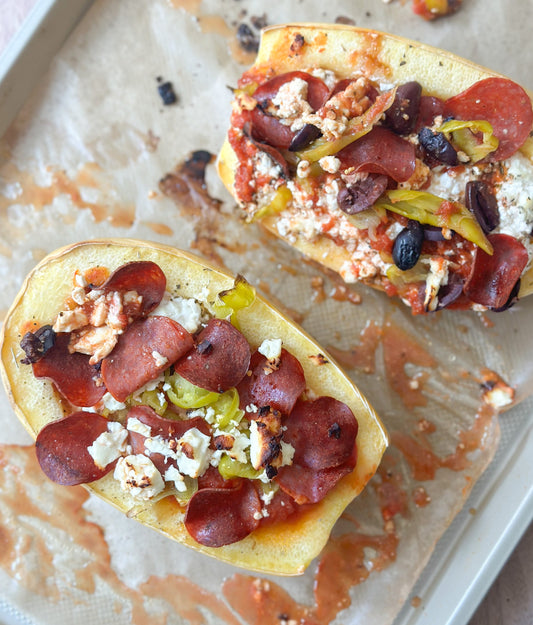 Protein Pizza Stuffed Spaghetti Boats